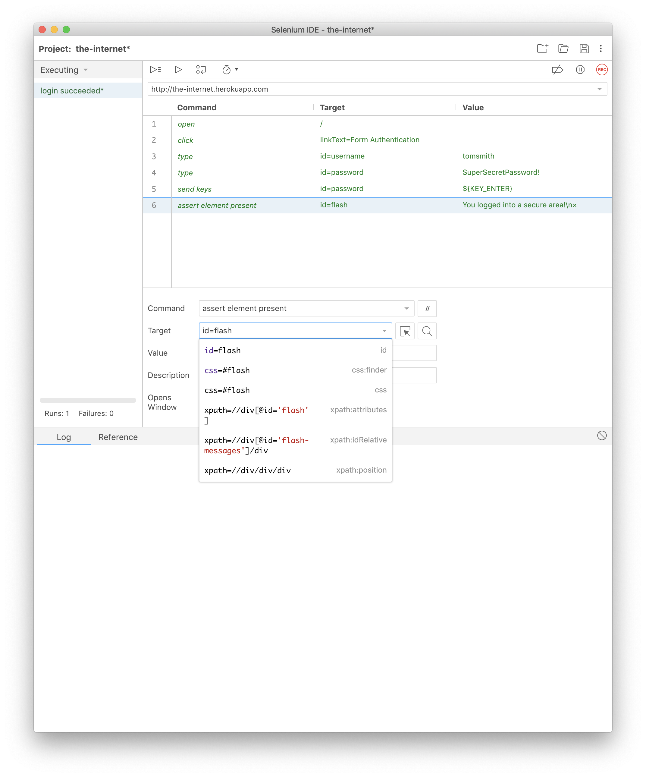 screenshot of Selenium IDE
